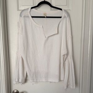 We The Free White waffle knit Textured Blouse Bell sleeve medium
